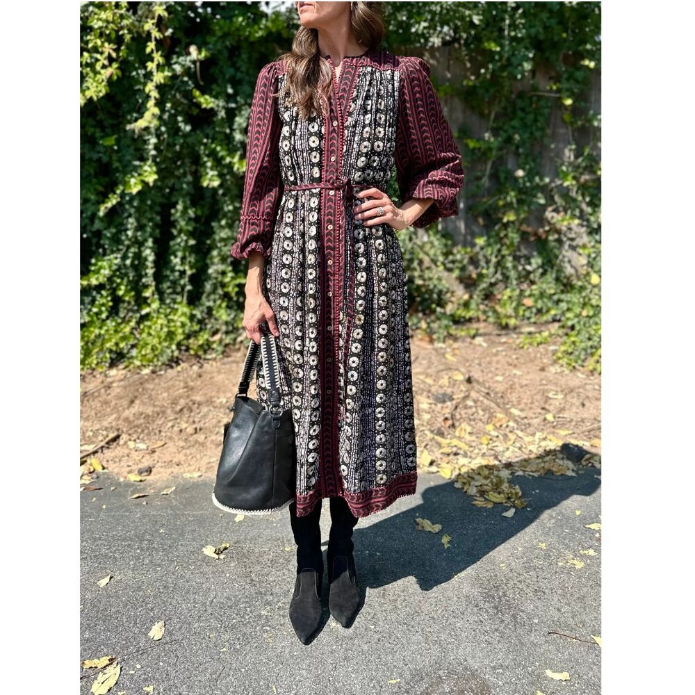 NEW ASH & EDEN Marlow Summer Long Sleeve Midi Dress P6145